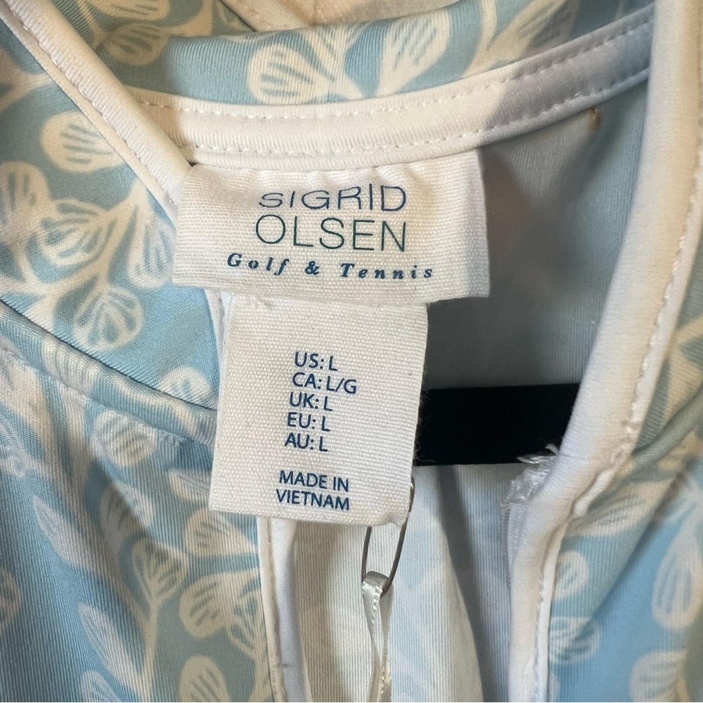 NWT Sigrid Olsen Golf & Tennis Blue & White Pleated Athletic Dress Size L - Picture 3 of 6